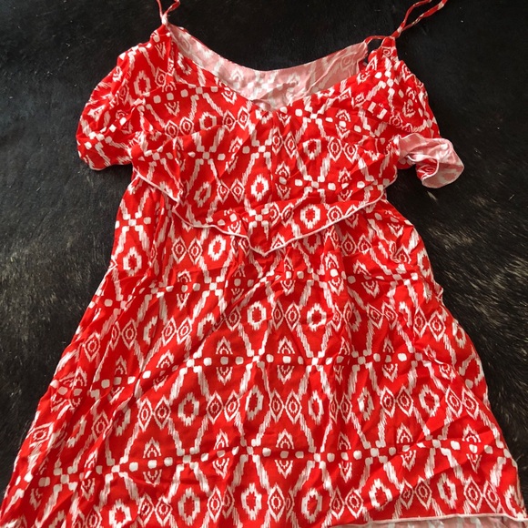 Orange/Red Layered Tribal Print Dress - Picture 2 of 2